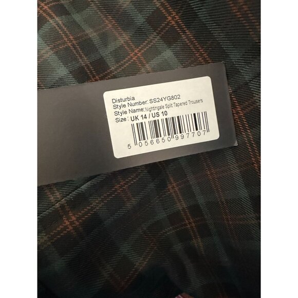 DISTURBIA Nightingale Green Plaid Tapered Trousers Size 10 NEW NWT - Picture 3 of 4
